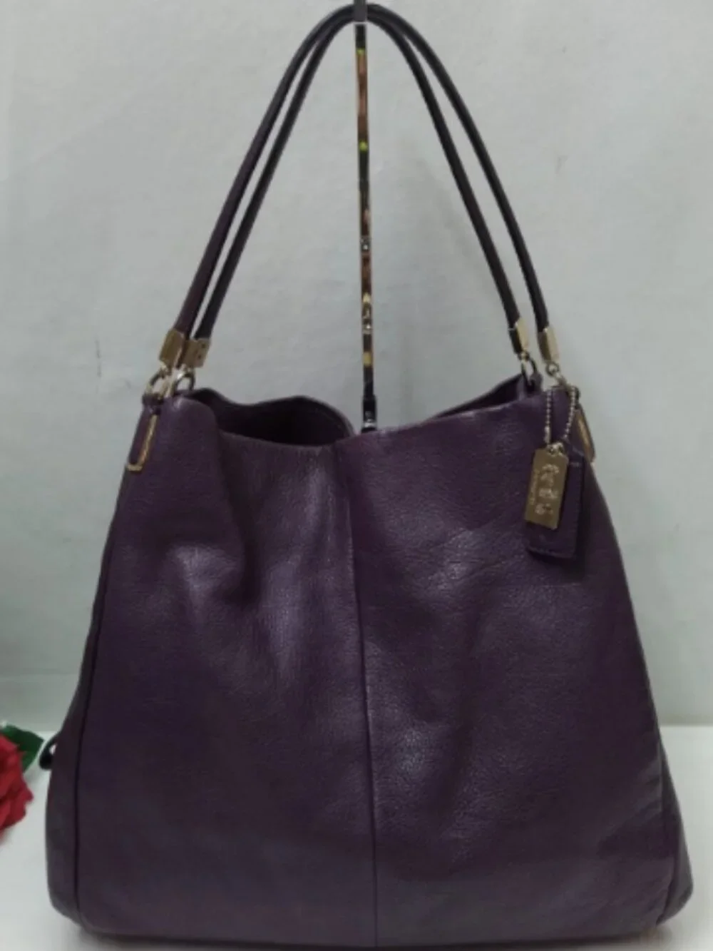 Coach Madison Purple Leather Double Handles 3 Compartments Shoulder Bag
